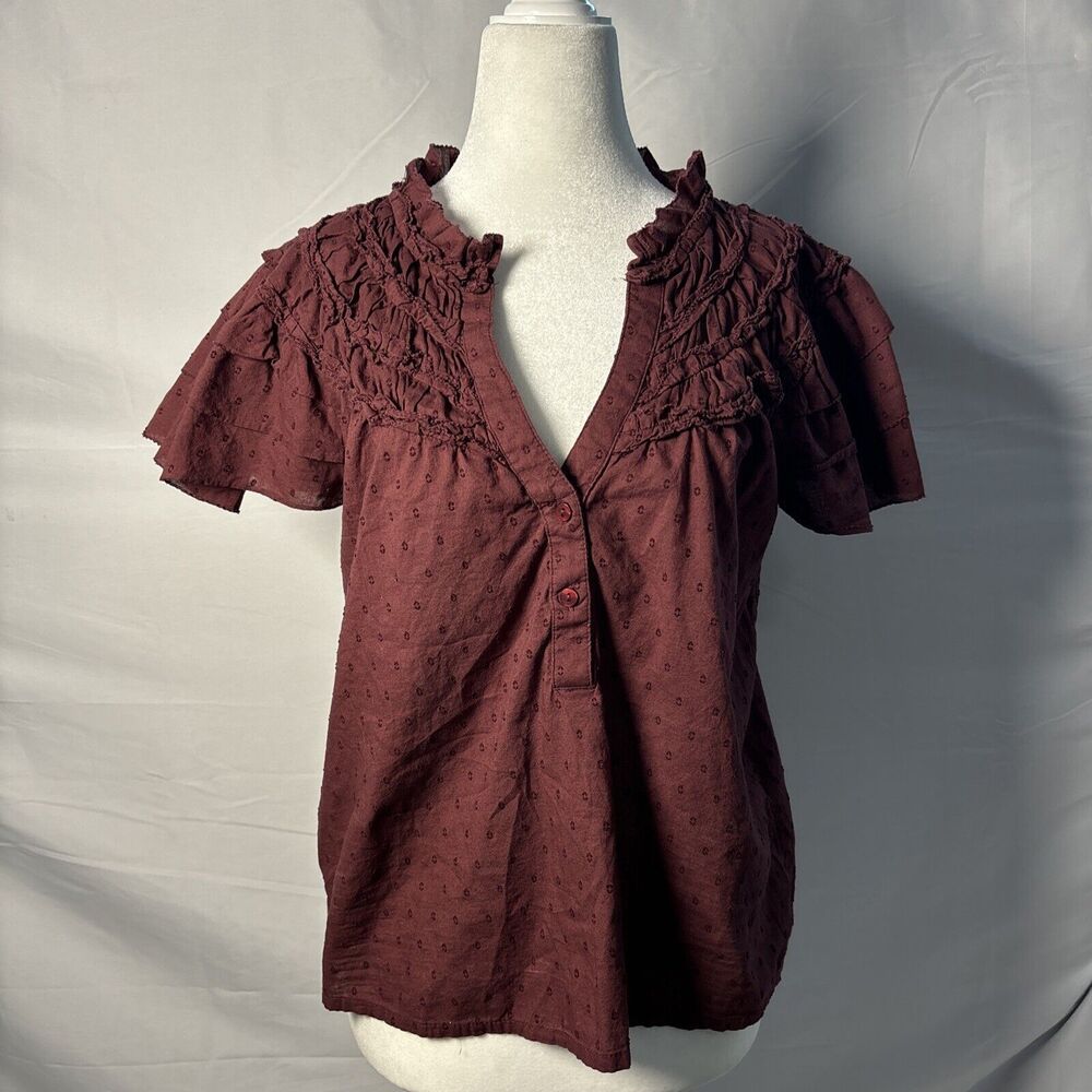Anthropology Women S Layered Sleeve Henley Top 100% Cotton Boho Cottagecore